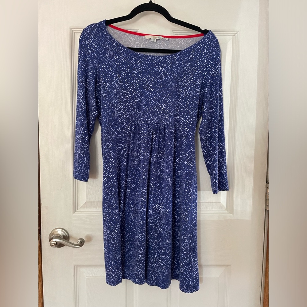 Boden Blue Long-Sleeve Scoop-Neck Dot Dress